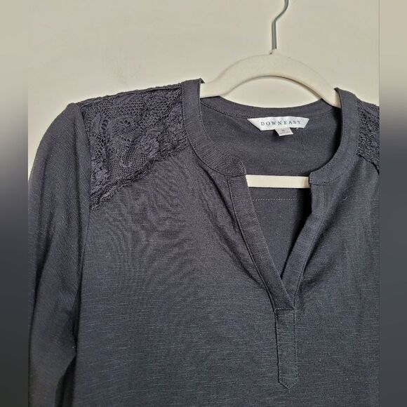 Downeast Black Lace Pullover Shirt Long Sleeve Black V Neck Comfy Casual Small - Picture 8 of 12